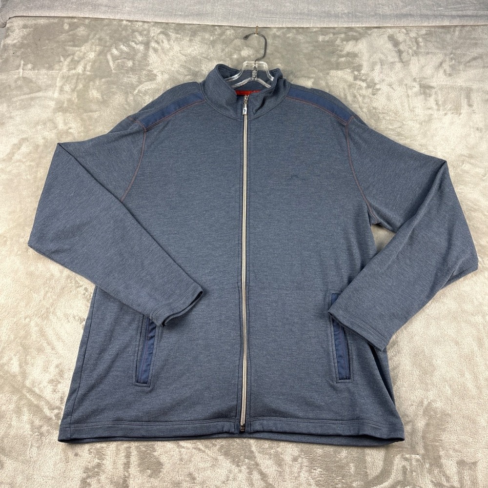 Tommy Bahama Jacket Mens Large Full Zip Blue Heathered Mock Neck EUC